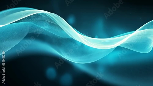 Abstract Glowing Blue Wave Formed By Light Particles on Dark Background