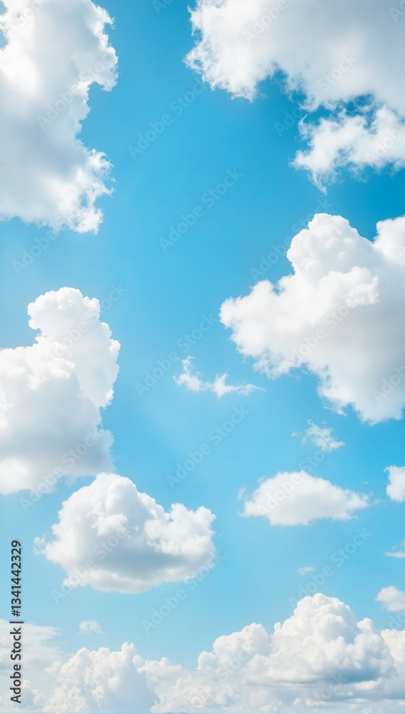 Fluffy clouds floating in deep blue sky, dreamy summer vibes Fluffy clouds floating in deep blue sky, dreamy summer vibes