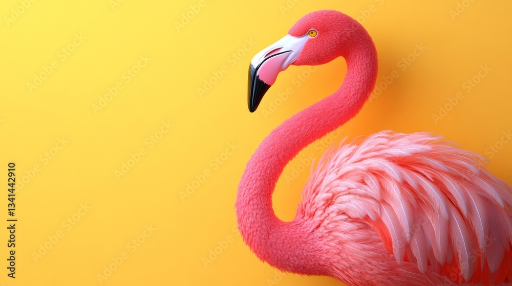Obraz premium Pink Flamingo on Yellow Background