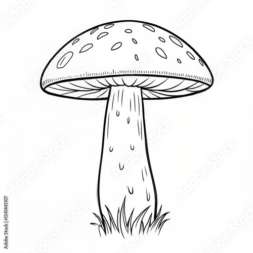 Outlined drawing of aspen mushroom in simple style on white background