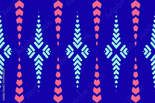 Vertical Tribal Stripes in Blue and Red – Seamless Ethnic Background