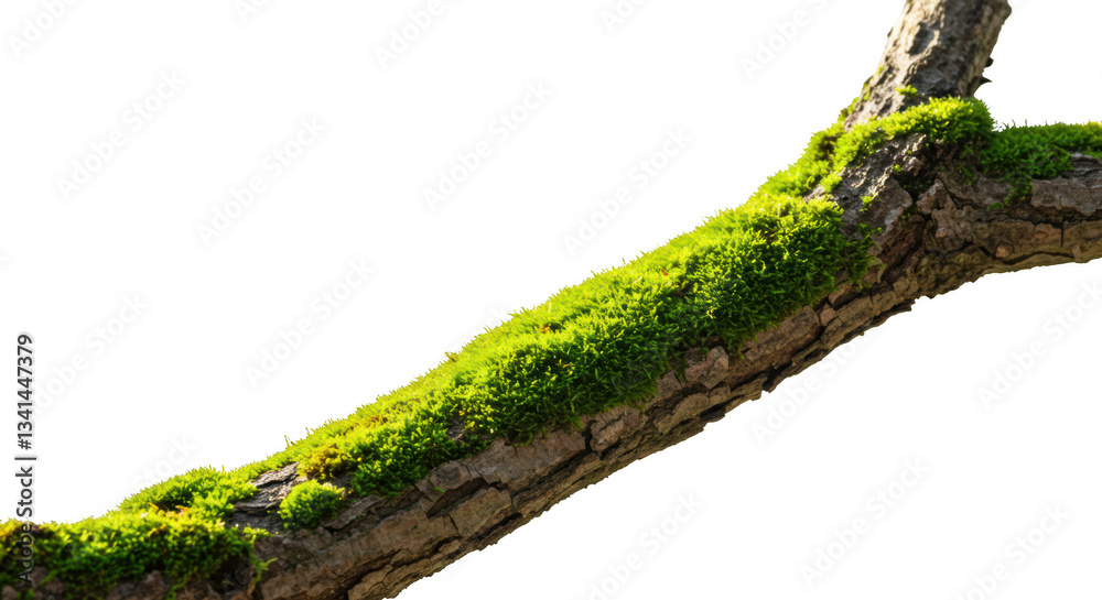 Obraz premium Lush green moss growing on a tree branch isolated transparent background perfect for nature designs