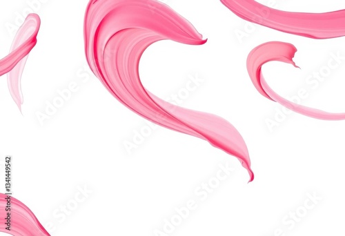 Abstract swirls of pink and peach lipstick, isolated on white, gloss, bright