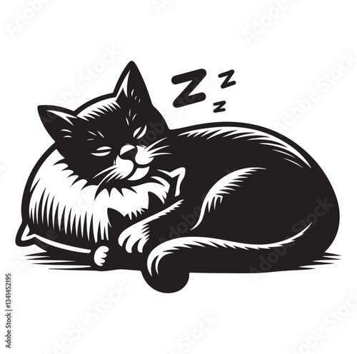A Cat Sleeping with pillow silhouette vector style on white background.