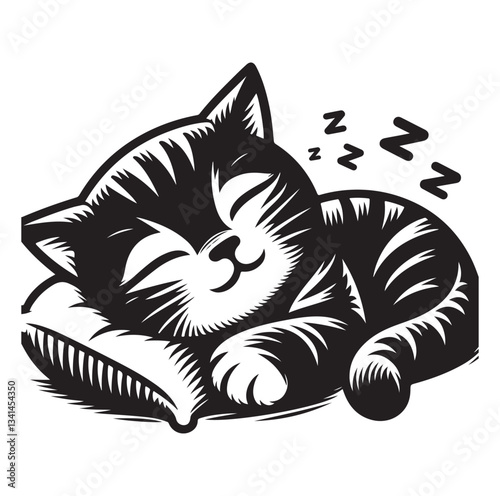 A Cat Sleeping with pillow silhouette vector style on white background.