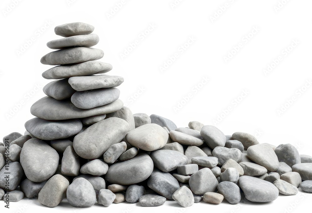 A haphazard stack of grey stones, various sizes, isolated on white , smooth, isolated A haphazard stack of grey stones, various sizes, isolated on white , smooth, isolated
