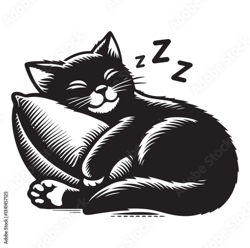 A Cat Sleeping with pillow silhouette vector style on white background.