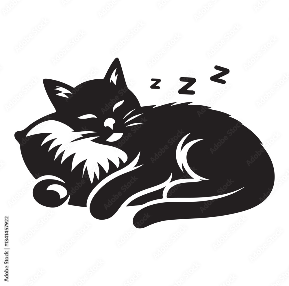 A Cat Sleeping with pillow silhouette vector style on white background. A Cat Sleeping with pillow silhouette vector style on white background.