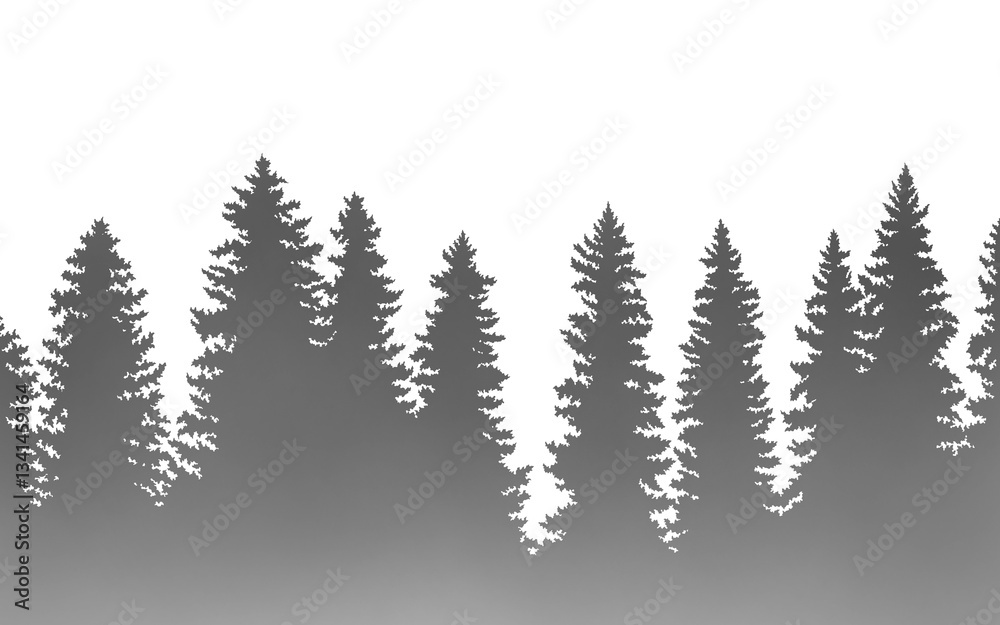 Obraz premium Silhouette illustration of conifer trees isolated on transparent background, landscape illustration