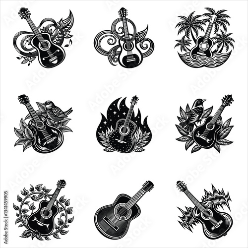 Acoustic Guitar PNG File Graphic Bundle 