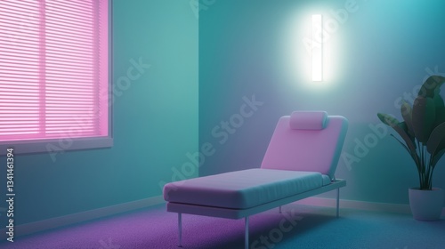 vitamin drip therapy concept. Modern therapy room with vibrant lighting and minimalistic decor.