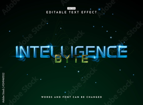 intelligence byte blue green modern futuristic tech text effect with glossy shiny and flare style