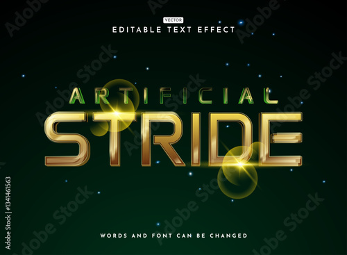 artificial stride geen yellow modern futuristic tech text effect with glossy shiny and flare style