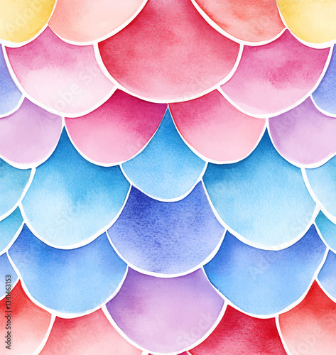 Watercolor mermaid scales background. Fairytale fish scales background in rainbow colors. Mermaid style party design elements. Sea fantasy invitation for a girls' party.