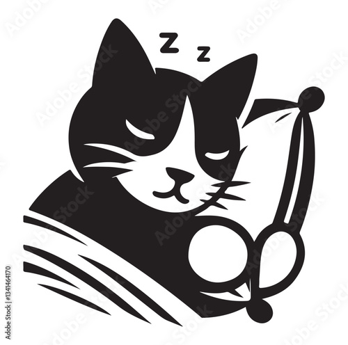 A Cat Sleeping with pillow silhouette vector style on white background.
