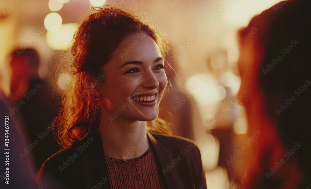 Fototapeta premium confidence and charm of a young professional makes a lasting impression, effortlessly balancing the professionalism expected at a business event with a genuine, inviting warmth.