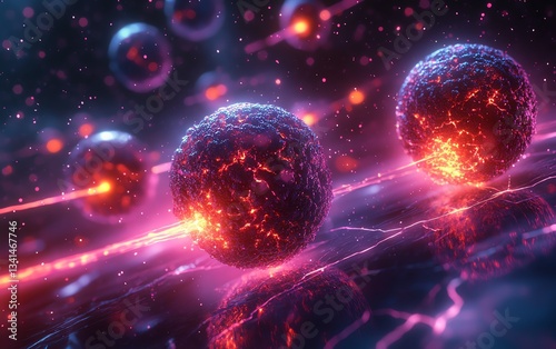 Closeup of laser beams targeting malignant cells, representing advanced cancer treatment, sharp contrast, intense glowing lights, futuristic medical technology, ultradetailed