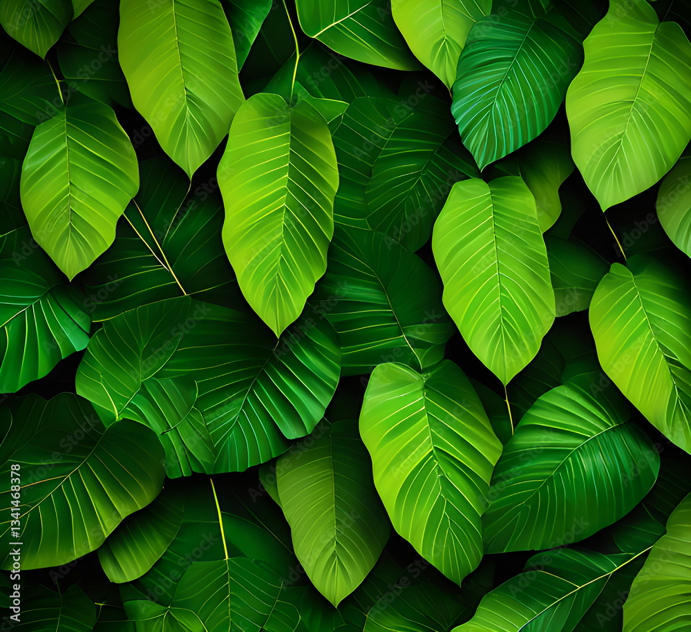 Fototapeta premium Green leaves background,A detailed view of a bunch,generative ai