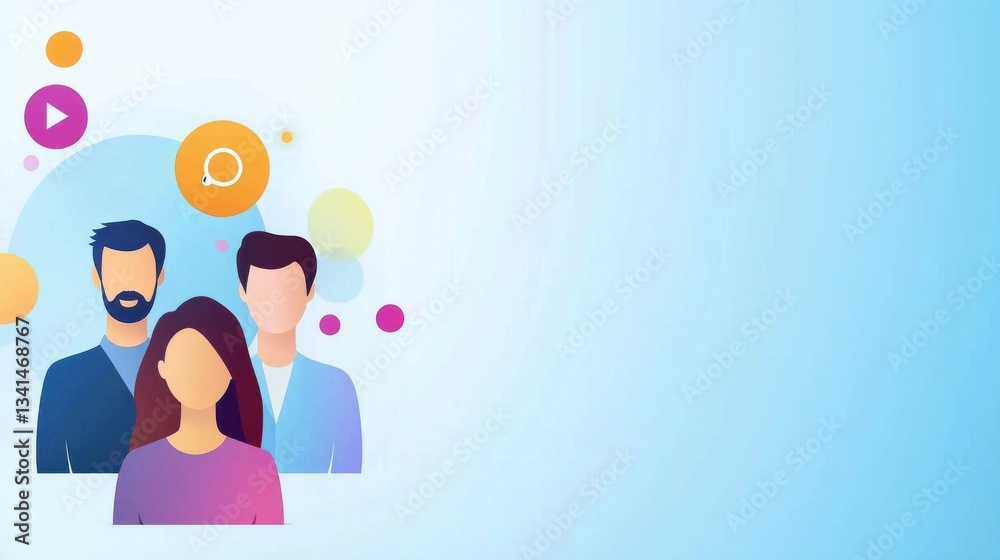 Vector Illustration of Diverse People with Engagement Icons Background Vector Illustration of Diverse People with Engagement Icons Background