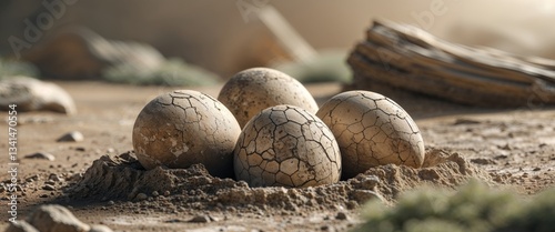 Dinosaur egg fossils discovered in their nest.