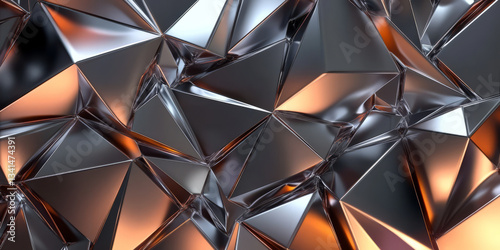 Obraz na płótnie A geometric 3D background with a repeating pattern of metallic triangles, each reflecting different hues of ambient light. The precise symmetry and high-tech aesthetics make it a modern and stylish w salonie