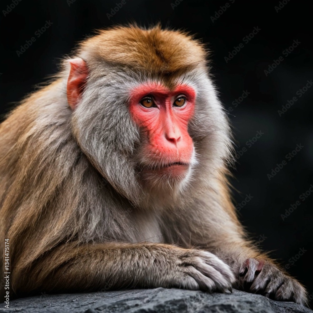 Obraz premium Close-Up Portrait of a Rhesus Macaque Monkey – Wildlife Photography