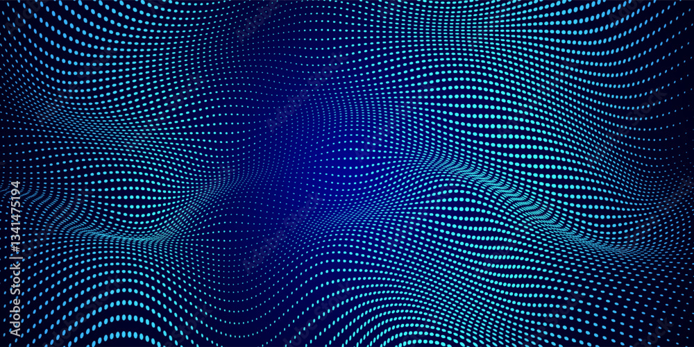Fototapeta premium Dot white blue wave light screen gradient texture background. Abstract technology big data digital background. 3d rendering.