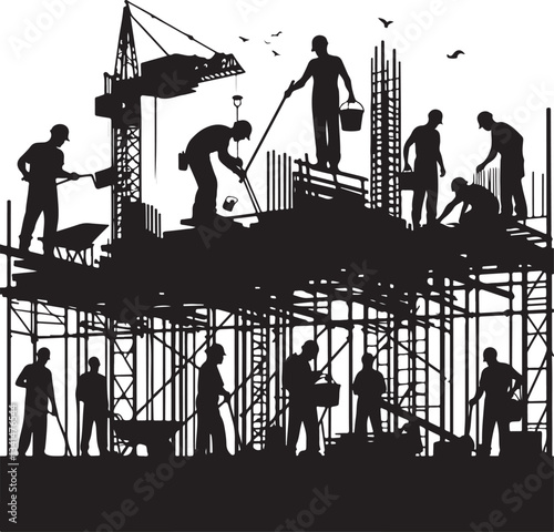  Bold in black Construction labor Silhouette vector for Labor Day.