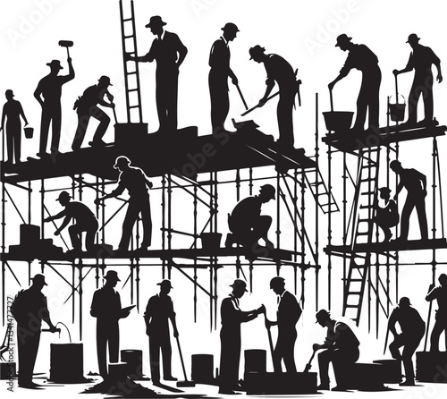  Bold in black Construction labor Silhouette vector for Labor Day.