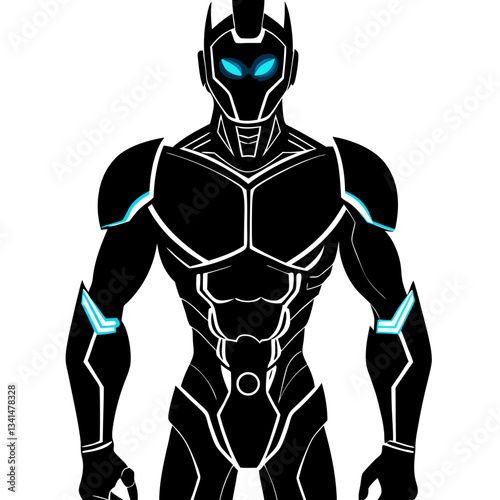 Silhouette of a futuristic humanoid robot, standing tall and powerful, symbolizing AI and innovation
