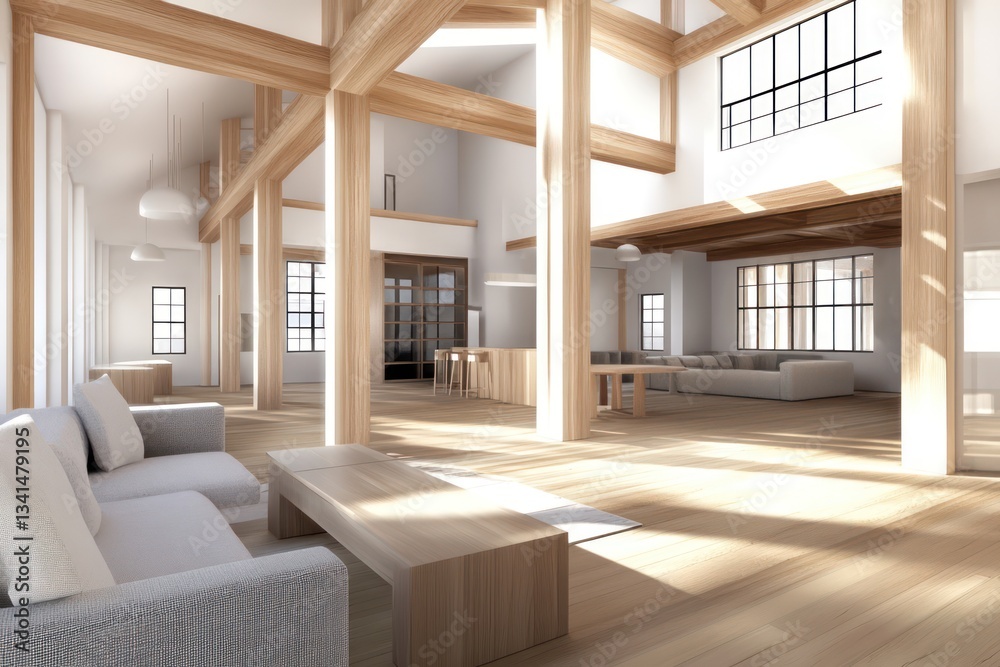 Fototapeta premium Sunlit Modern Farmhouse Living Room Interior