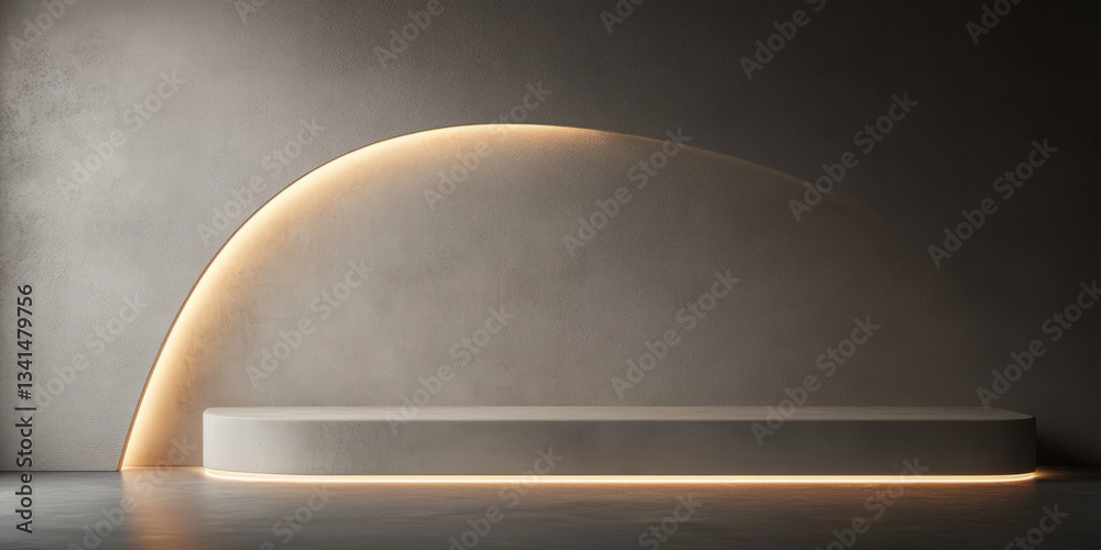 A minimalist 3D background featuring a smooth, curved concrete wall with soft ambient lighting. The elegant simplicity and neutral tones make it perfect for modern branding, presentations, or product