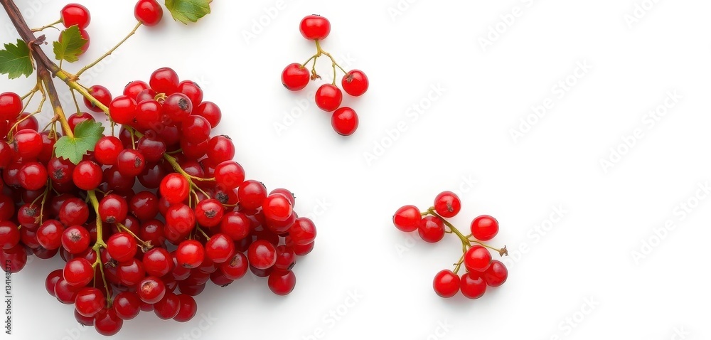 Clusters of vibrant red currants against a stark white backdrop, berries, food photography Clusters of vibrant red currants against a stark white backdrop, berries, food photography