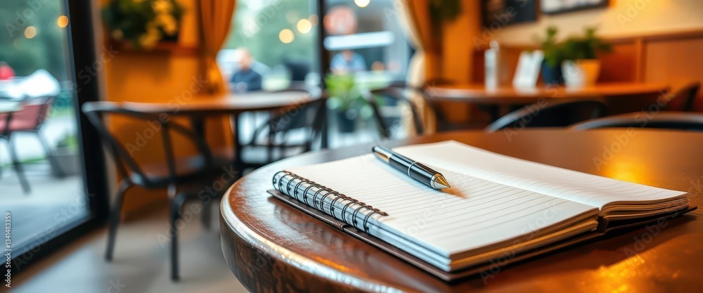 Cozy cafe, notepad, pen, thoughtful writing, relaxed afternoon, brainstorming, comfortable Cozy cafe, notepad, pen, thoughtful writing, relaxed afternoon, brainstorming, comfortable