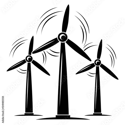 A simple Black Silhouette icon of a Wind Turbine on a transparent background