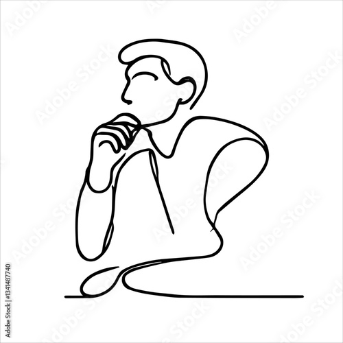 A continuous one-line drawing of a man in a thinking pose, symbolizing decision-making and problem-solving. The minimalist vector illustration capture