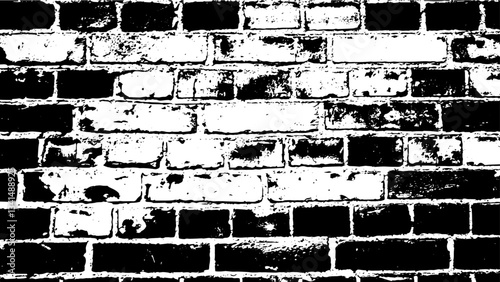 A black and white grungy brick wall background. Dilapidated brick pattern in black and white. Grunge brick frame with copy space.
