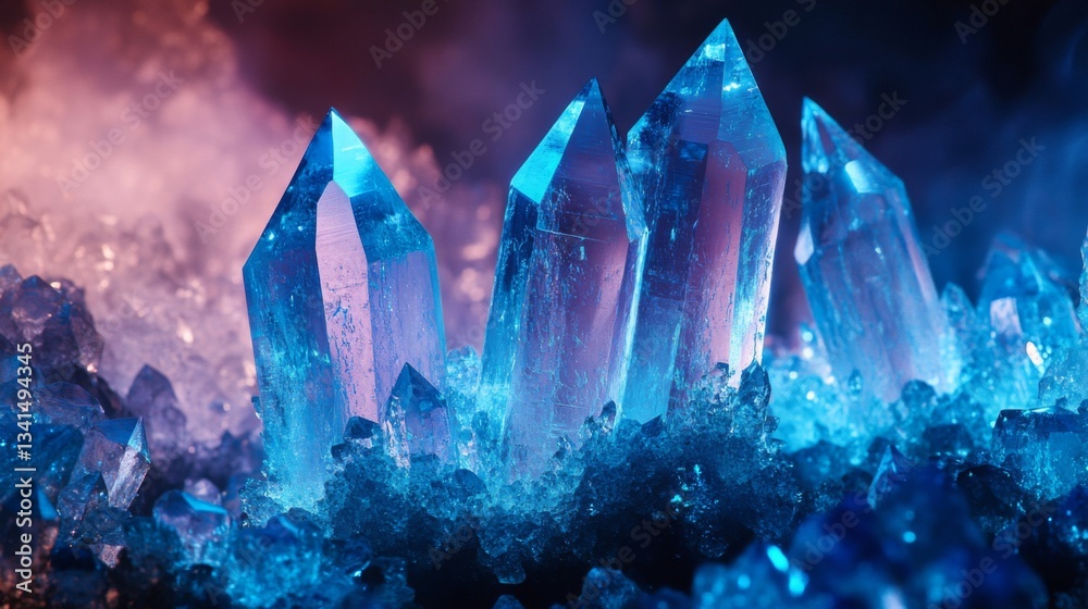Luminous Blue and Purple Crystals in Dark Setting Luminous Blue and Purple Crystals in Dark Setting