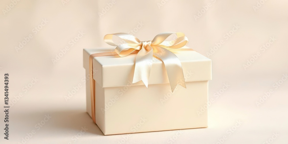 Elegant cream gift box with ivory satin ribbon, neutral backdrop, special occasion, satin ribbon Elegant cream gift box with ivory satin ribbon, neutral backdrop, special occasion, satin ribbon