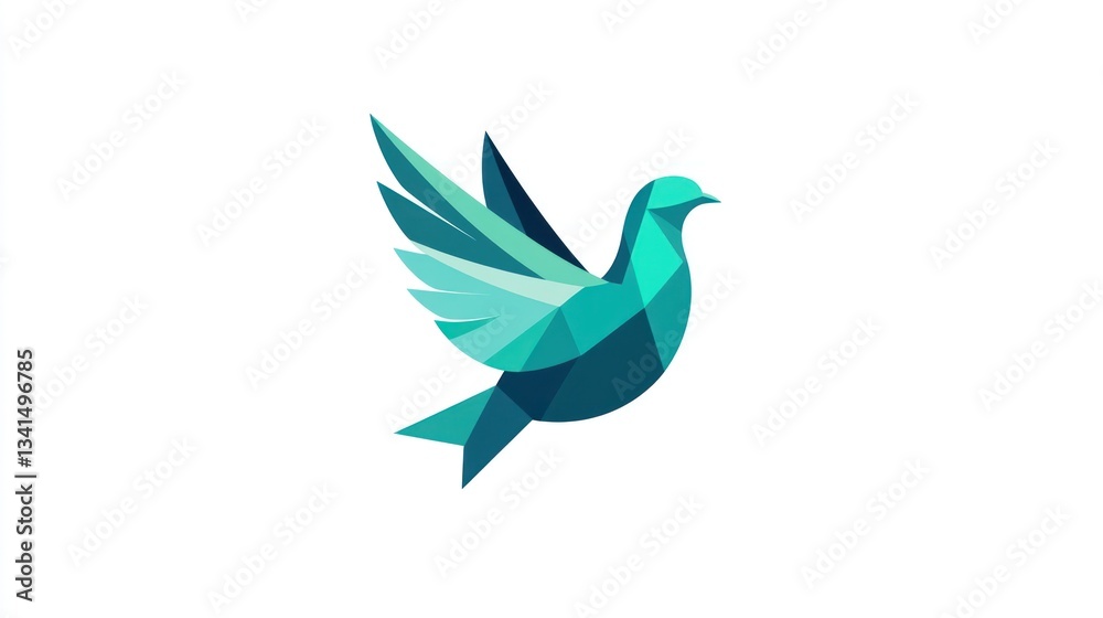 Fototapeta premium Flying Dove, Geometric Design, White Background