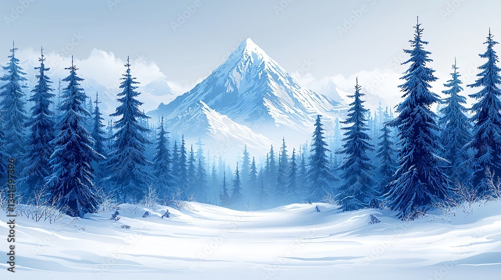 Fototapeta premium Snowy Mountain Forest Scenery