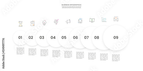 Engaging Nine-Step Infographic with Colorful Circles - Vector Template File for Presentations and Reports