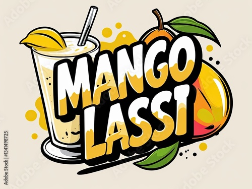 Vibrant Mango Lassi Illustration with Fresh Ingredients