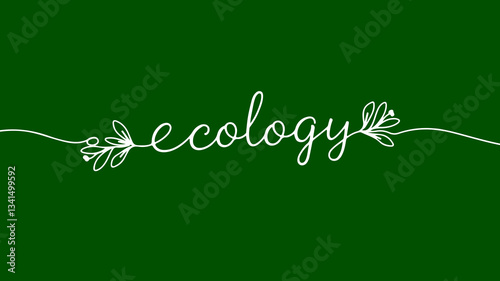 Ecology word floral decoration. Leaves berries nature details. Eco projects environmental banners. Minimalist flat lay green background vector illustration