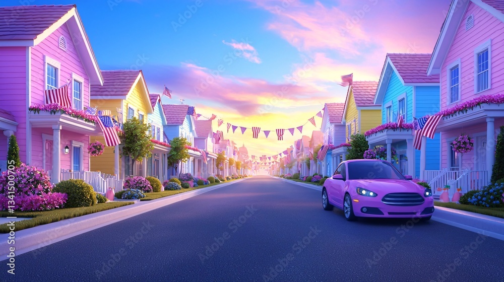 Obraz premium Pastel Dream Street at Sunset
