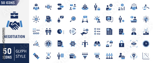 Negotiation flat icon set. Containing as business negotiation, deal, agreement, contract, discussion, and more. Vector illustration