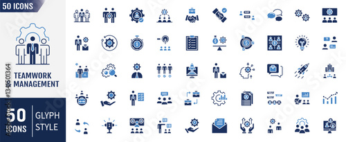 Wallpaper Mural Teamwork and Management flat icon set. Containing as Cooperation, Business management, Collaboration, Team Meeting, and more. Vector illustration Torontodigital.ca