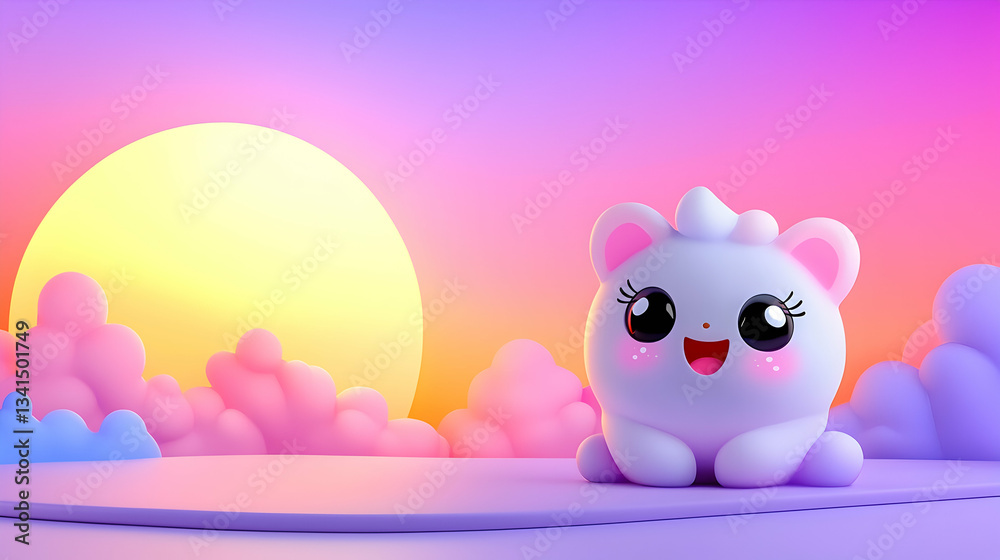 Fototapeta premium Playful Pastel Unicorn Kitten at Sunset