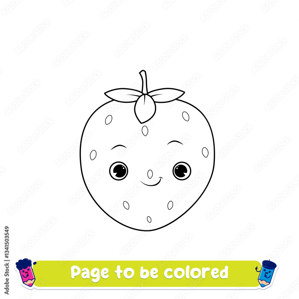 Obraz premium Coloring Page Outline Of cartoon cute Strawberry. Fruits Coloring Book for kid