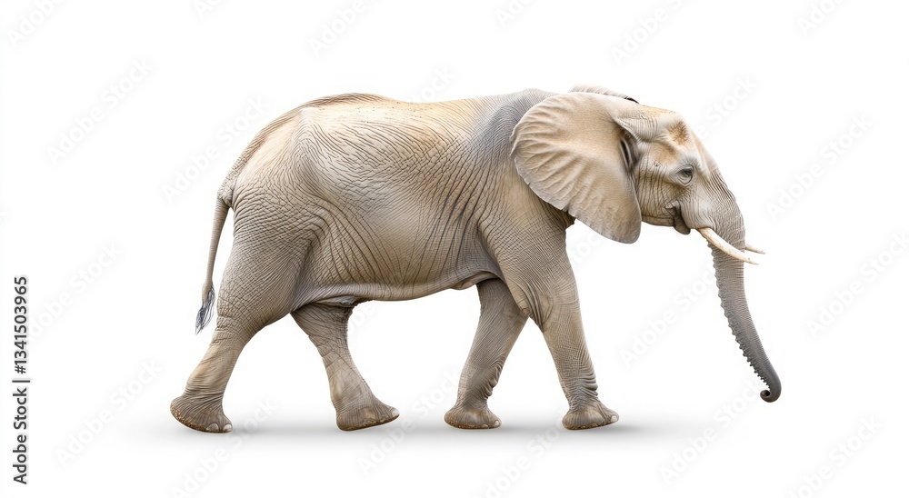 Obraz premium Full Shot of an Elephant Walking Against a White Background